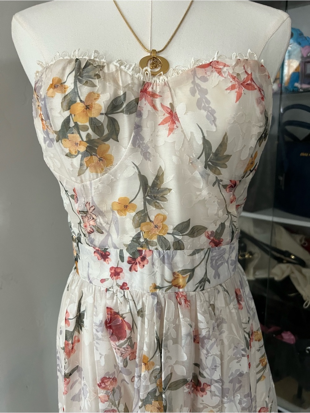 Fashion Nova White Strapless Floral Midi Dress - Picture 5 of 6